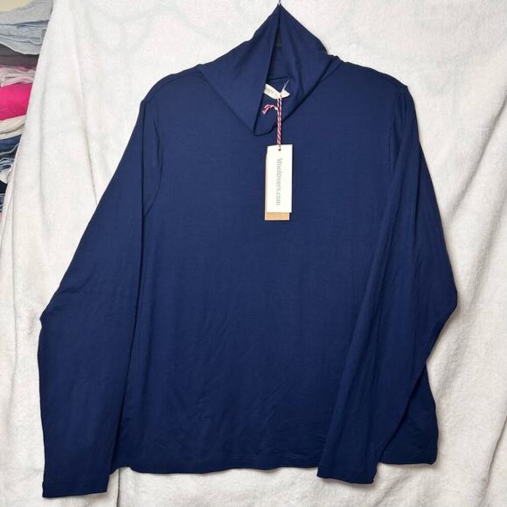 Woolovers Slim Polo Neck Top in Navy Blue Size XL